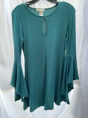 Planet Gold Teal Keyhole Tunic with Bell Sleeves